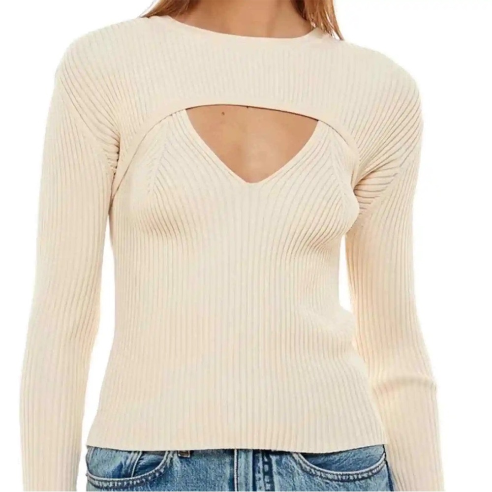 WAYF Clifton Cutout Cream Ribbed Cutout Sweater NWT